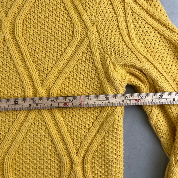 Zara Sweater Mens L Yellow Cable Knit Crewneck Pullover Diamond Cable Chic Prep - Picture 4 of 7